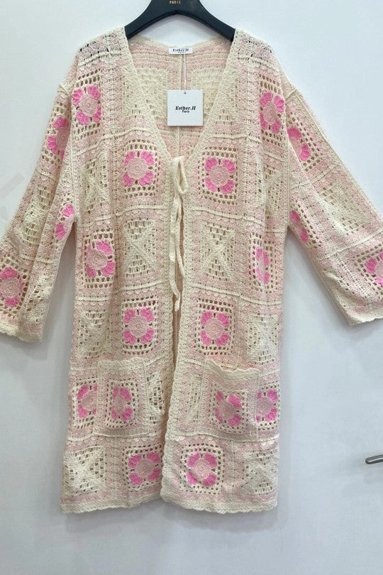 Gilet long pour femme à carreaux