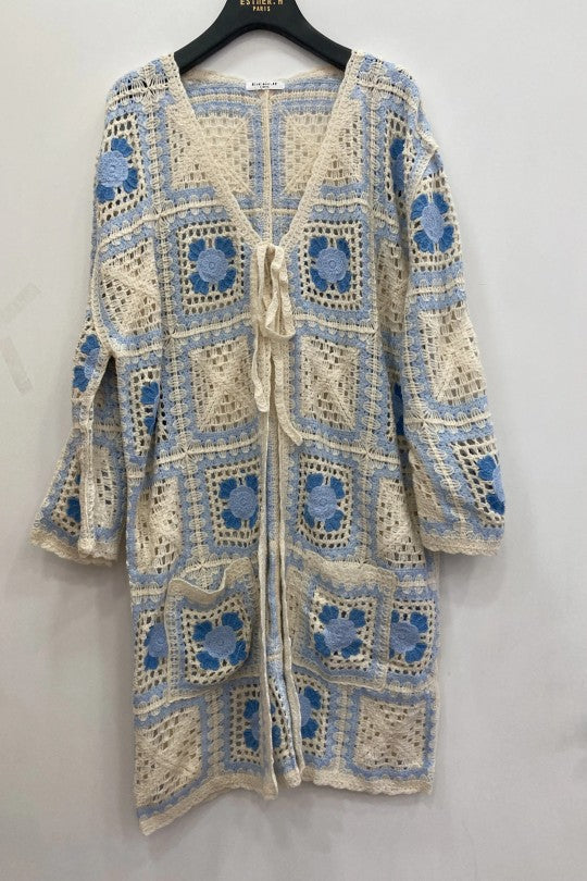 Gilet long pour femme à carreaux