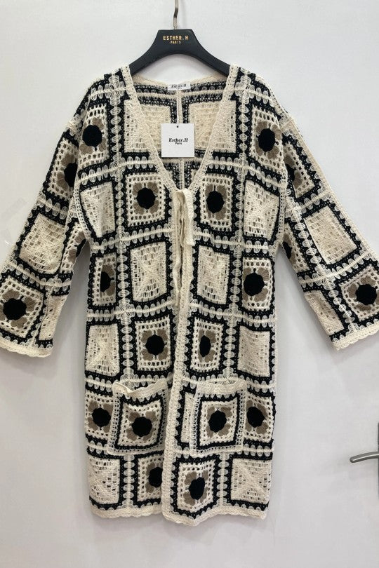 Gilet long pour femme à carreaux