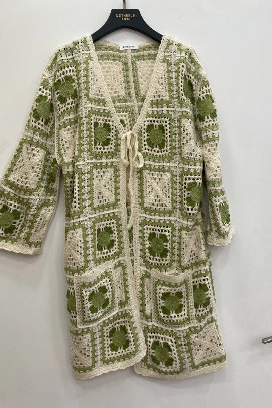 Gilet long pour femme à carreaux