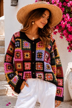 Cardigan-Gilet pour femme à carreaux