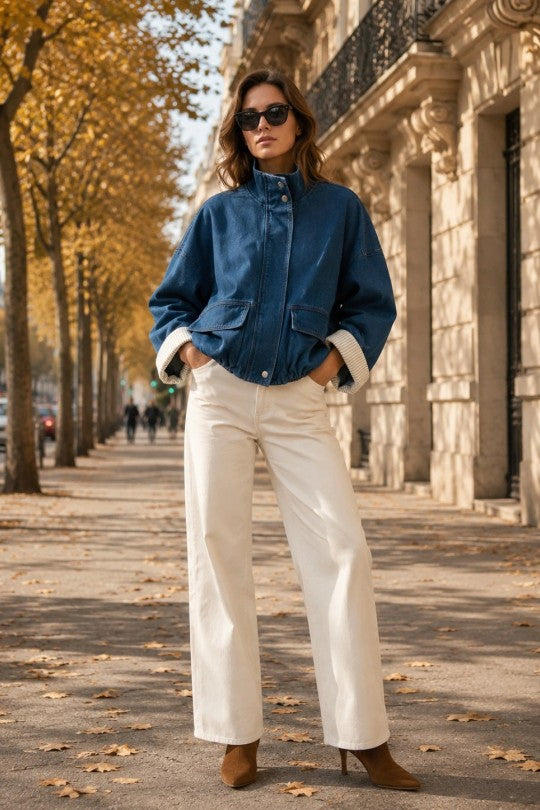 Veste en Jean à manche blanche