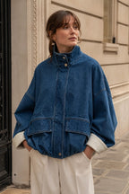 Veste en Jean à manche blanche