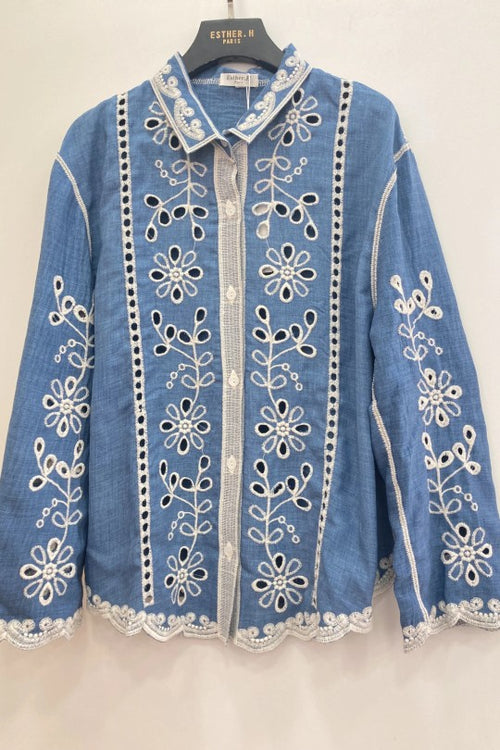 Chemise en jean à motifs