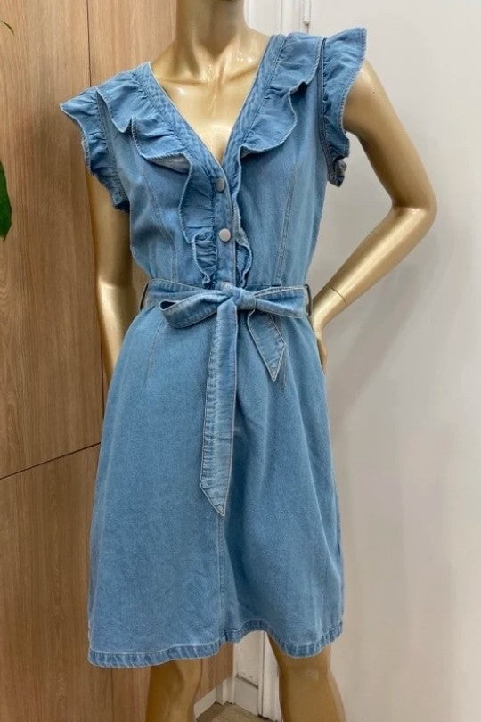 Robe en Jean sans manches avec noeud