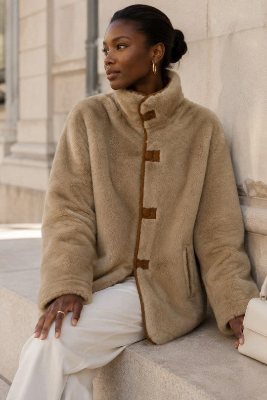 Manteau Réversible Mi-Fourrure Mi-Daim