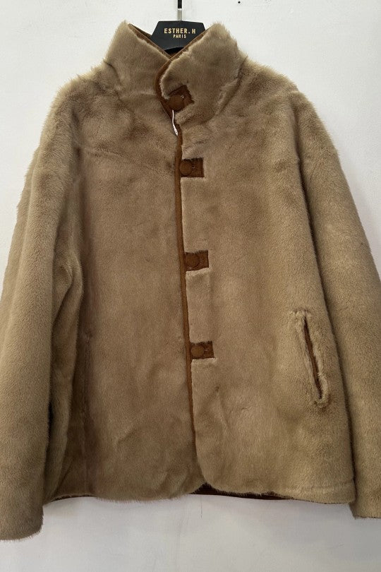 Manteau Réversible Mi-Fourrure Mi-Daim
