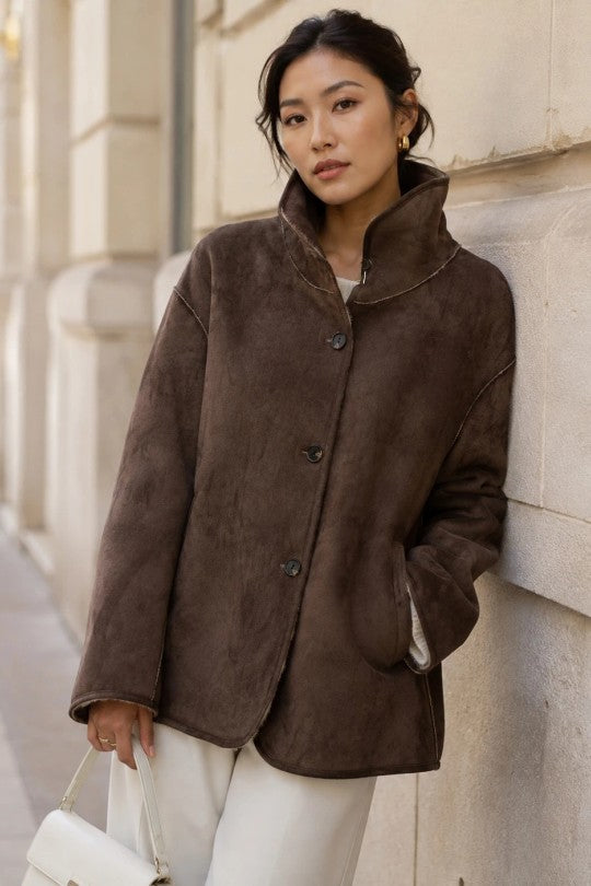 Manteau Réversible Mi-Fourrure Mi-Daim
