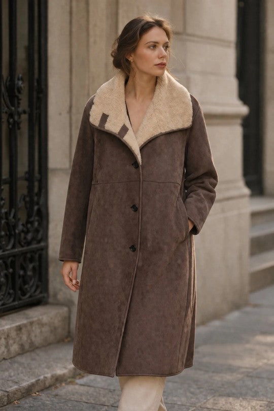 Longue Veste Réversible Mi-Fourrure Mi-Daim