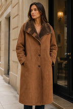Longue Veste Réversible Mi-Fourrure Mi-Daim