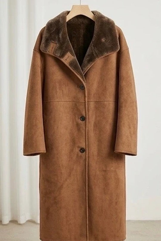 Longue Veste Réversible Mi-Fourrure Mi-Daim