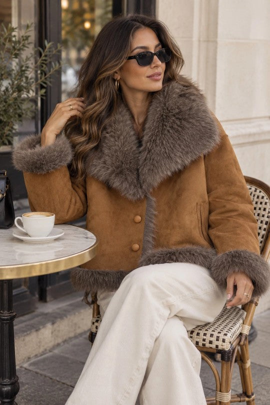 Manteau Court Réversible Fourrure/Effet Daim