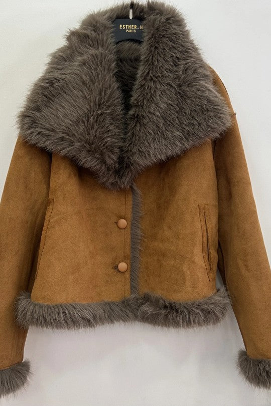Manteau Court Réversible Fourrure/Effet Daim