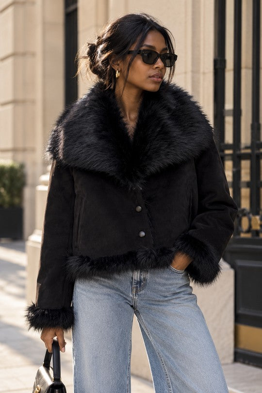 Manteau Court Réversible Fourrure/Effet Daim