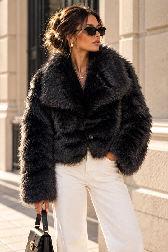 Manteau Court Réversible Fourrure/Effet Daim