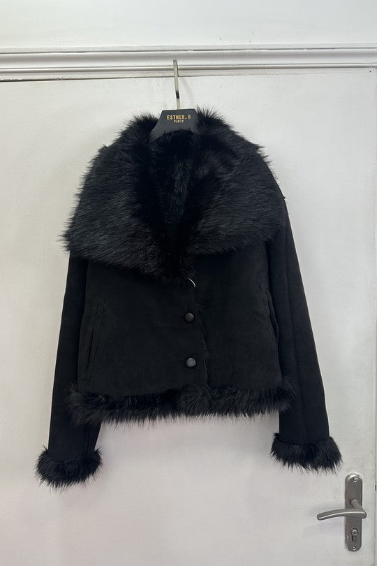 Manteau Court Réversible Fourrure/Effet Daim
