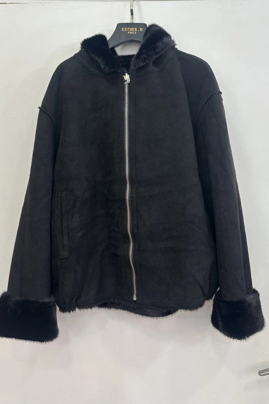 Veste à Capuche Fourrure/Effet Daim Réversible