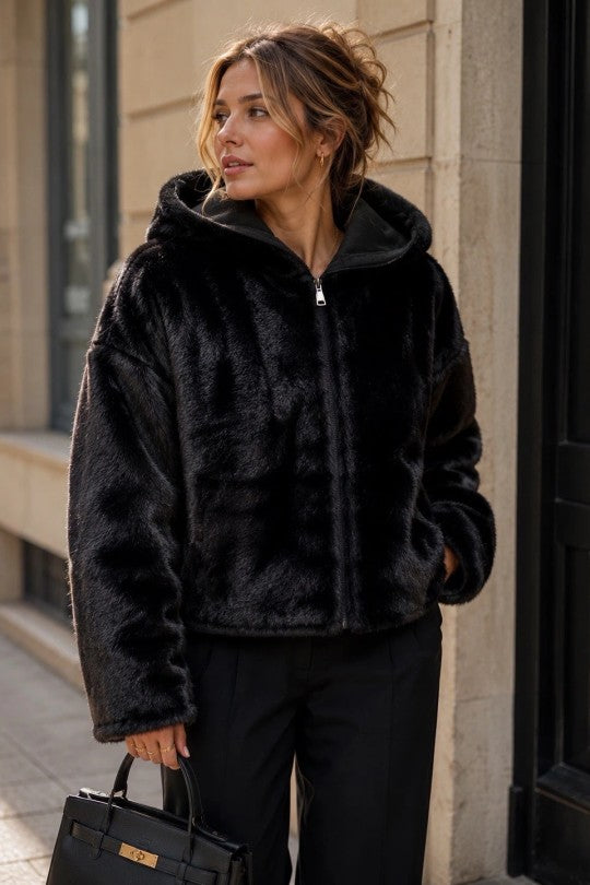 Veste à Capuche Fourrure/Effet Daim Réversible