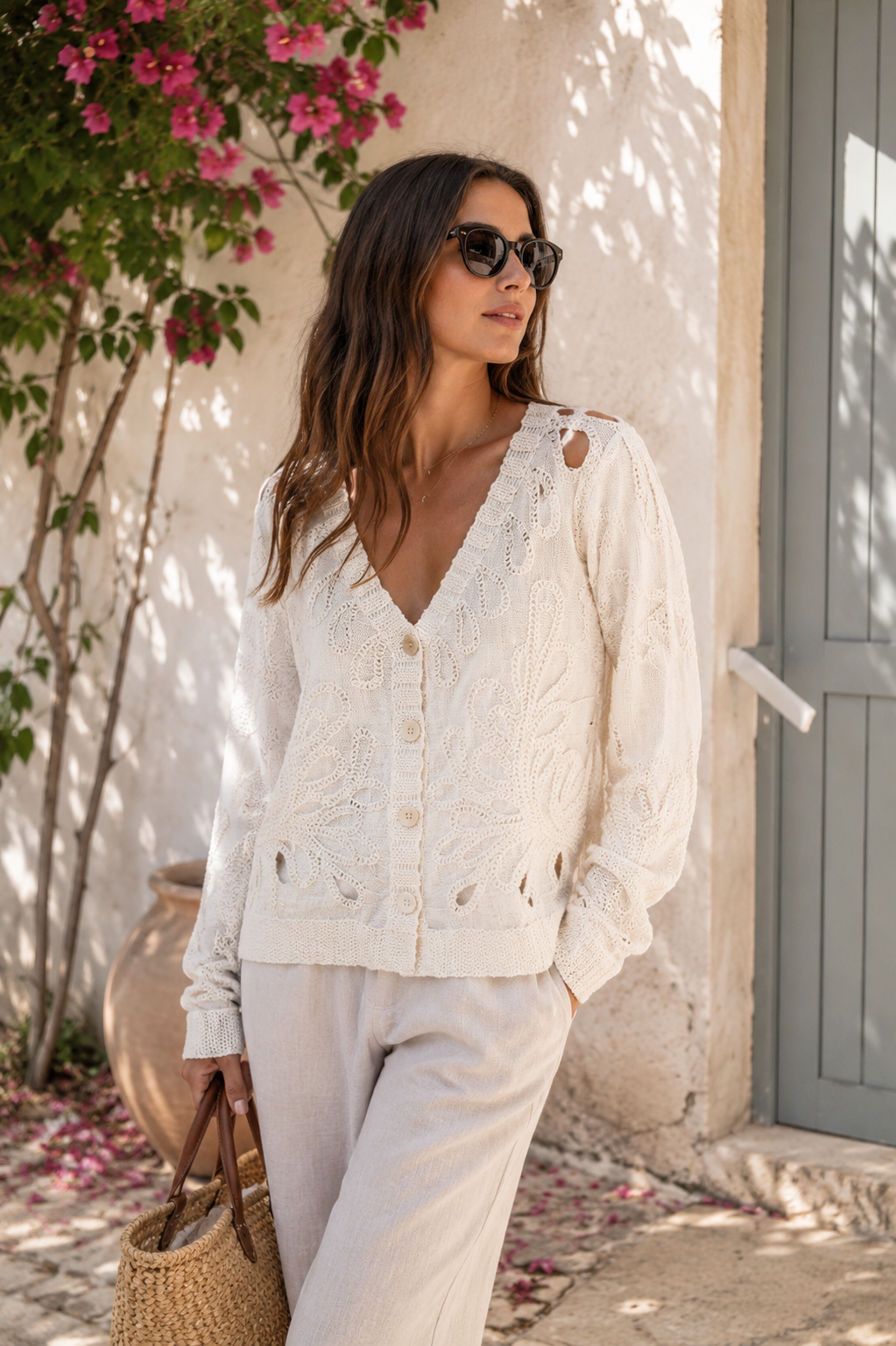 Haut à motifs en bretelle blanc