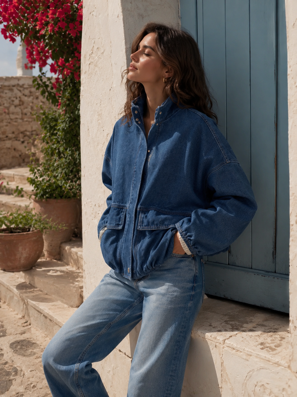 Veste en Jean à manche blanche