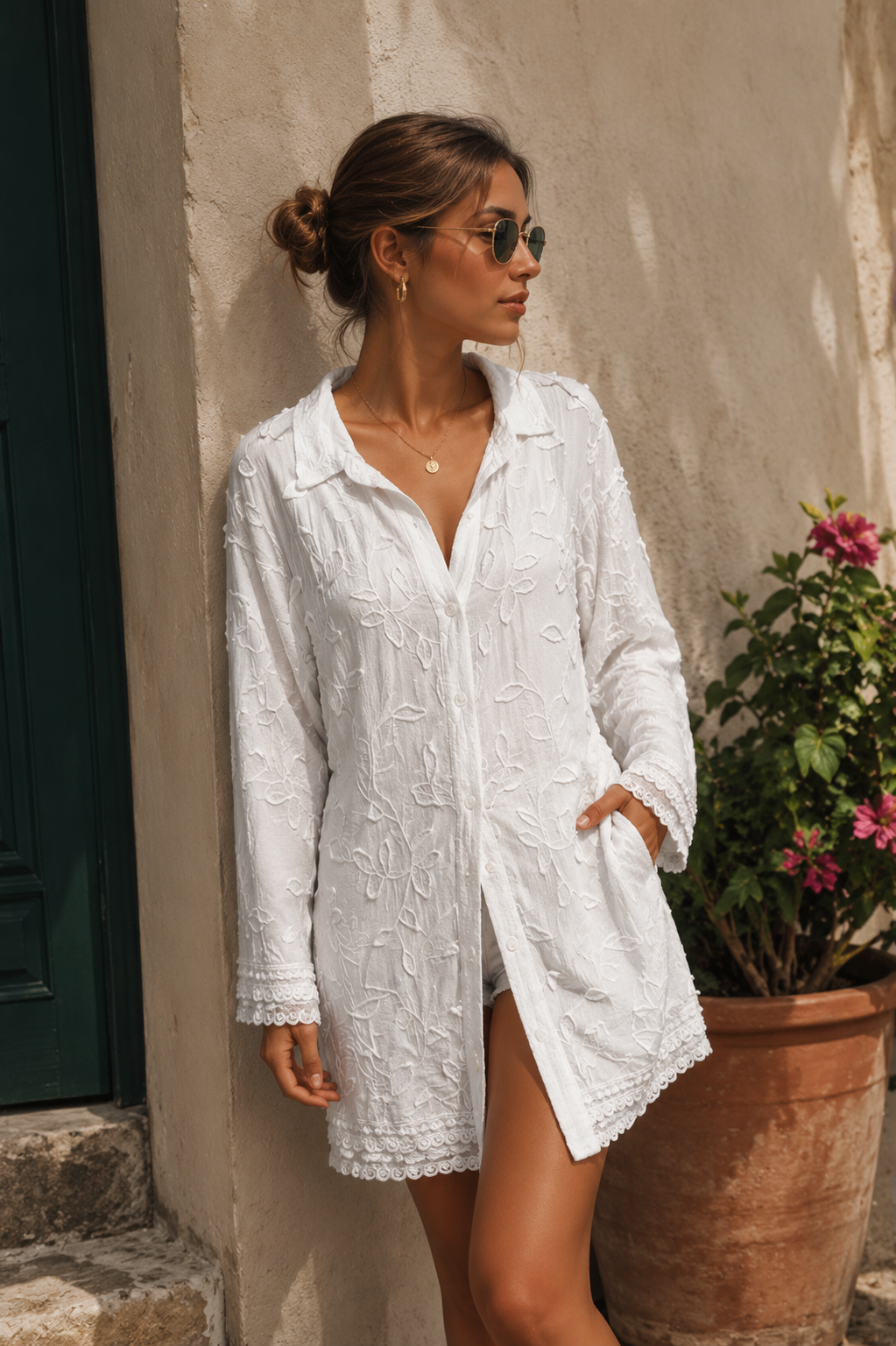 Chemise longue à motifs