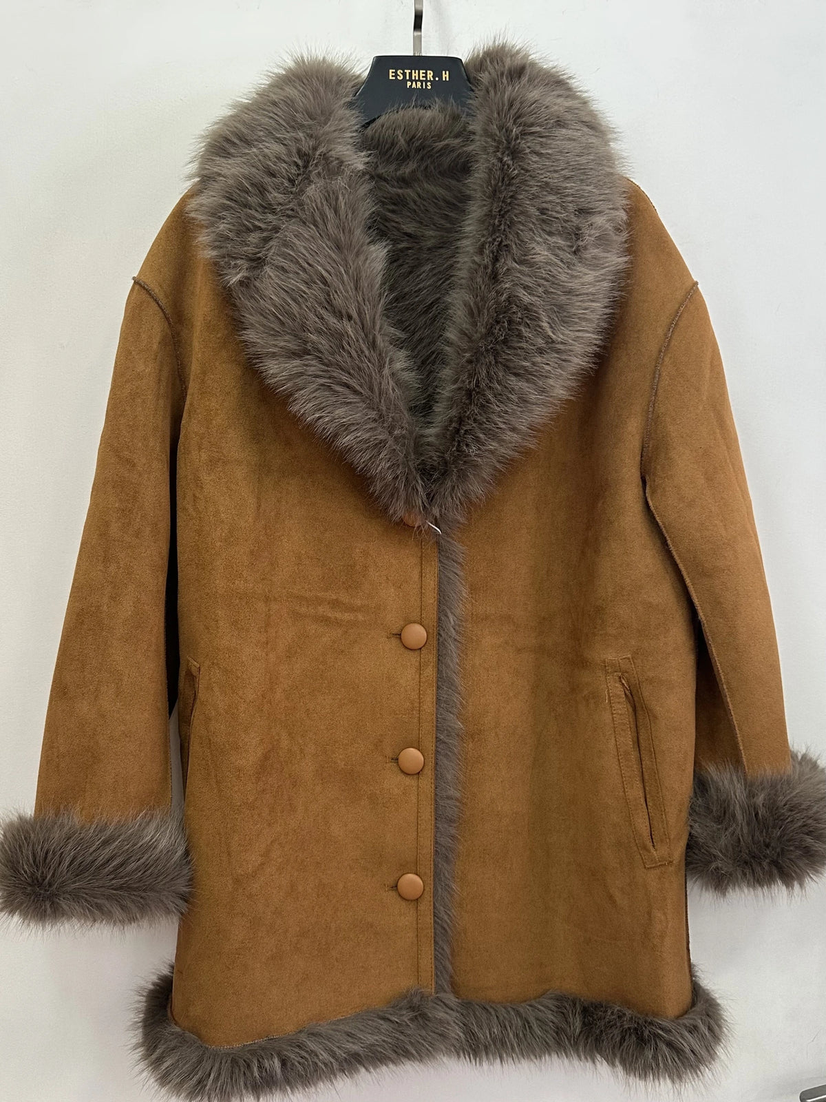 Manteau Fourrure/Effet Daim Mi-Long Réversible