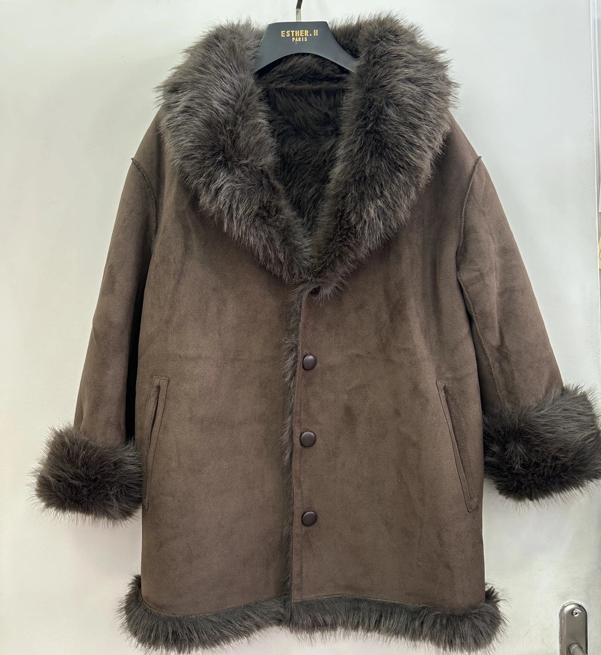 Manteau Fourrure/Effet Daim Mi-Long Réversible