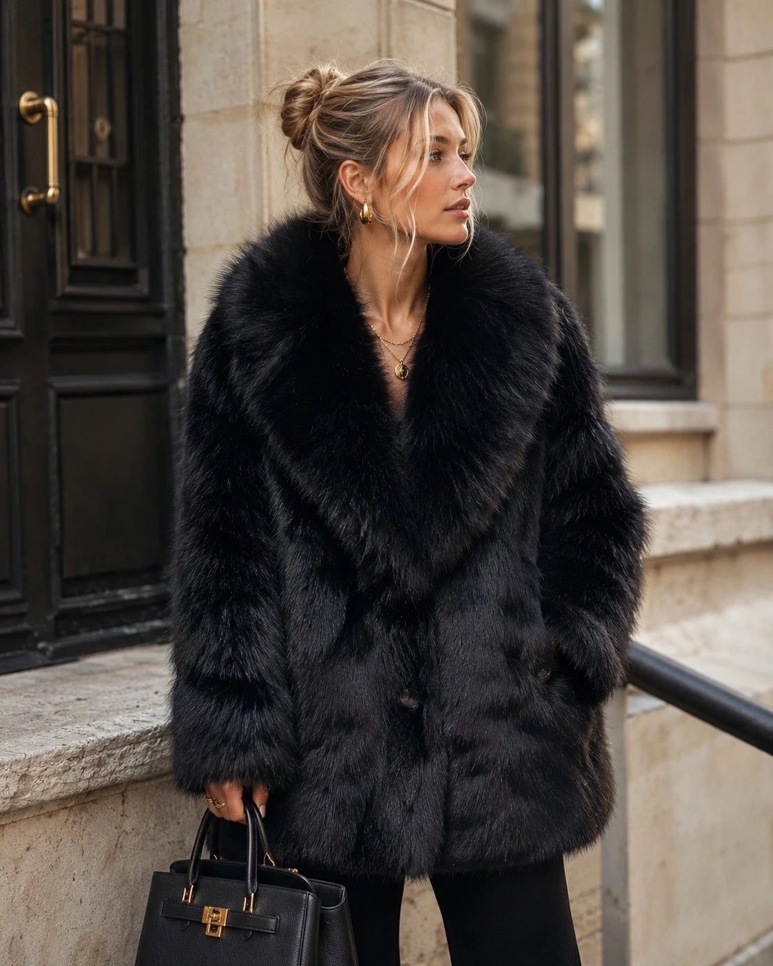 Manteau Fourrure/Effet Daim Mi-Long Réversible