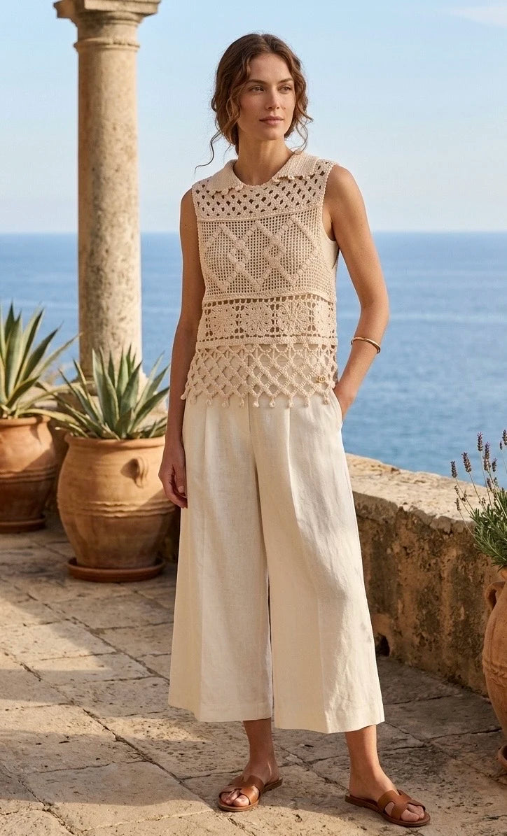 Cardigan sans manche en crochet transparent