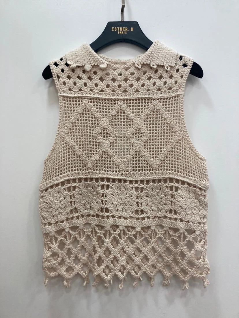 Cardigan sans manche en crochet transparent