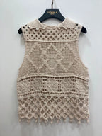 Cardigan sans manche en crochet transparent