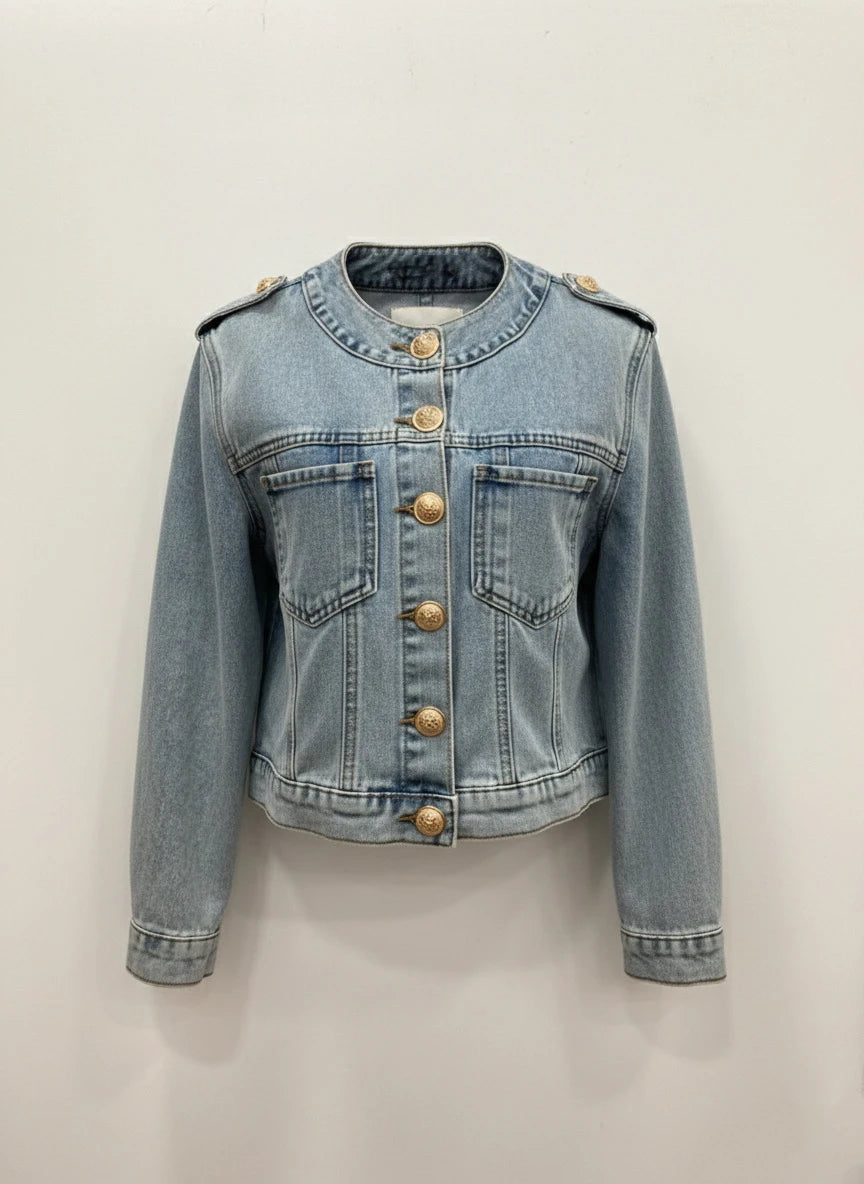 Veste en Jean avec boutons dorés et épaulettes