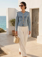 Veste en Jean avec boutons dorés et épaulettes